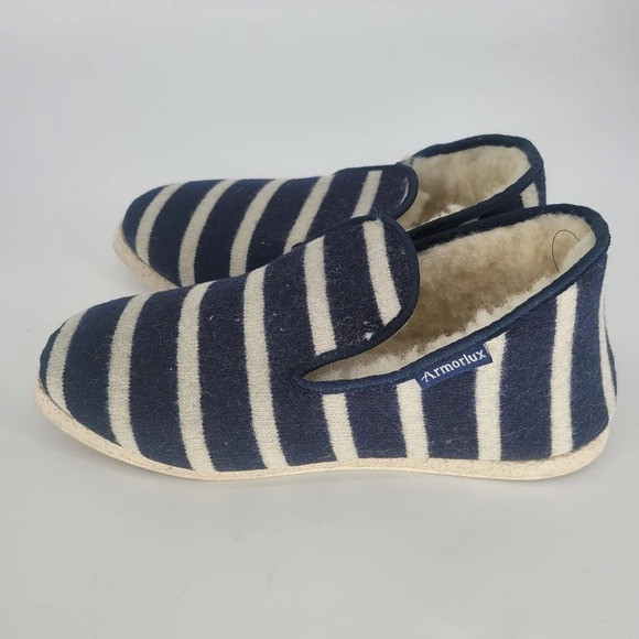 ARMOR lux wool slippers navy white stripe 47 - Picture 2 of 12